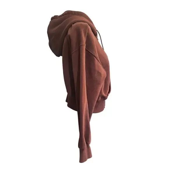 Nike Sportswear Phoenix Fleece Cropped Hoodie Brown Full Zip Loose Women’s L - Picture 3 of 7
